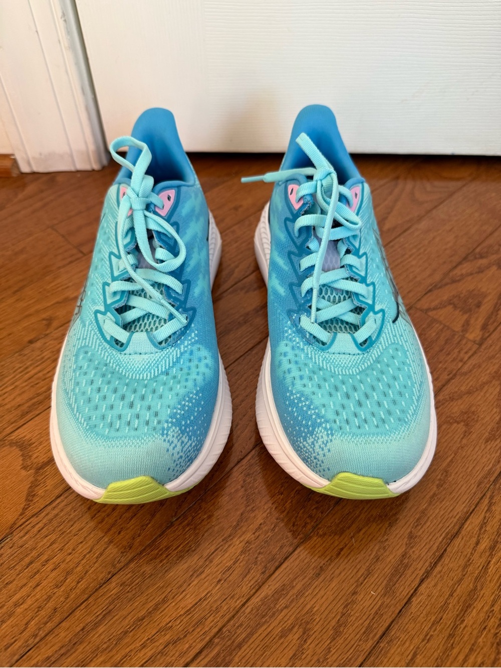 Hoka Women’s Mach 6 Aqua Teal & Lime Athletic Sneakers